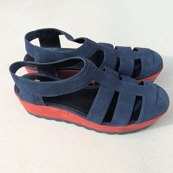 Camper | Laika Red Blue Nubuck Leather Platform Sandals Size EU 38 | US 7.5 - Picture 7 of 15